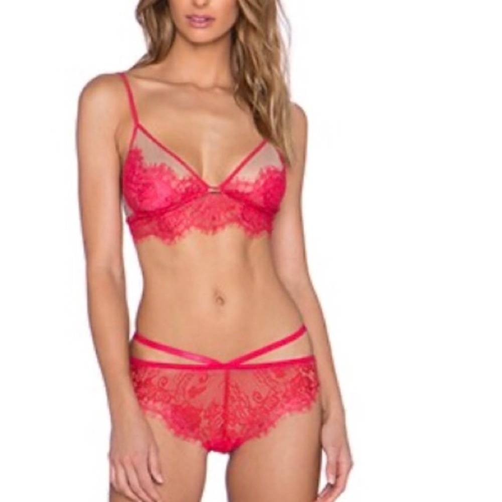 STYLESTALKER SHEER LACE ROSE SAFIA BRA & BREIF SET SIZE EXTRA SMALL